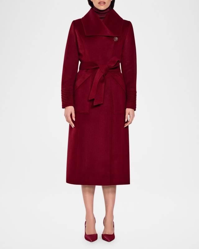 Long Wide-Collar Wrap Coat
